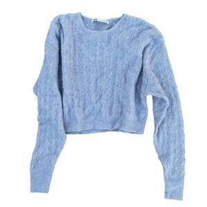 Open Knit Wool/Alpaca Blend Crop Sweater Size S Periwinkle ZARA